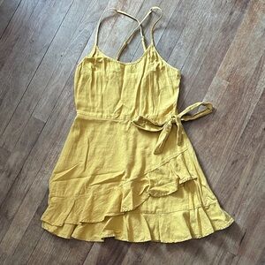 Speechless Yellow Mini Ruffled Wrap Dress - M